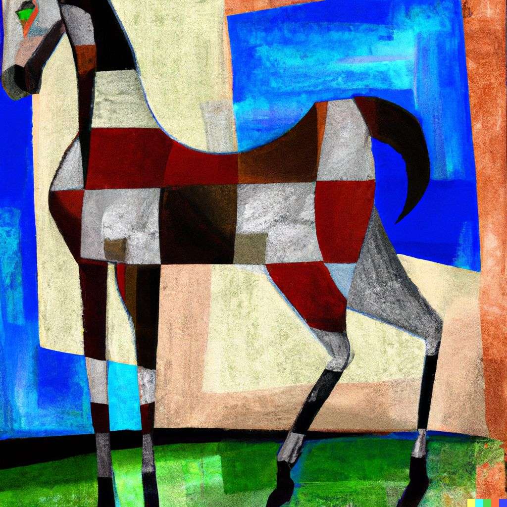 a horse, painting, cubism style